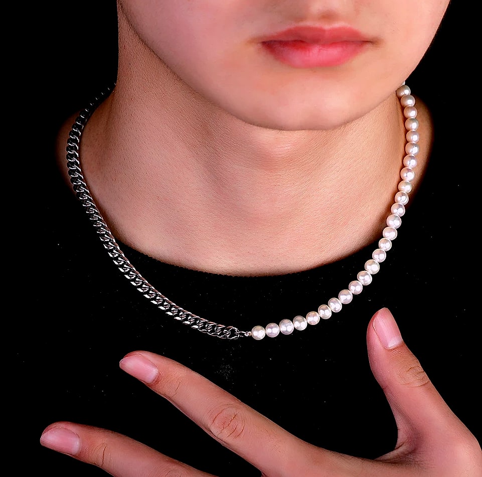 TOPGRILLZ Freshwater Pearl Stainless Steel Chain Necklace — parts overview