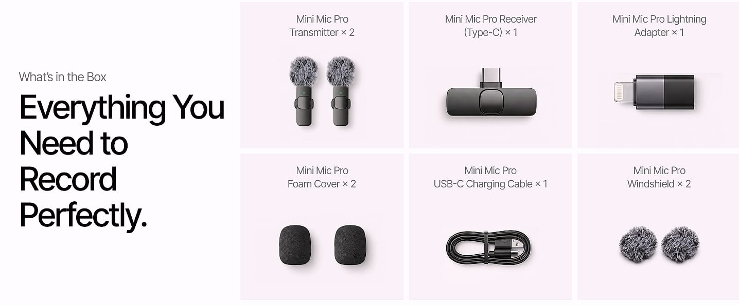Mini Mic Pro Wireless Lavalier Microphone 2-Pack — scale reference