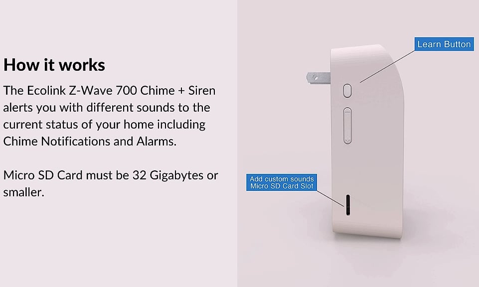 Ecolink Z-Wave 700 Chime Siren with Battery Backup — scale reference