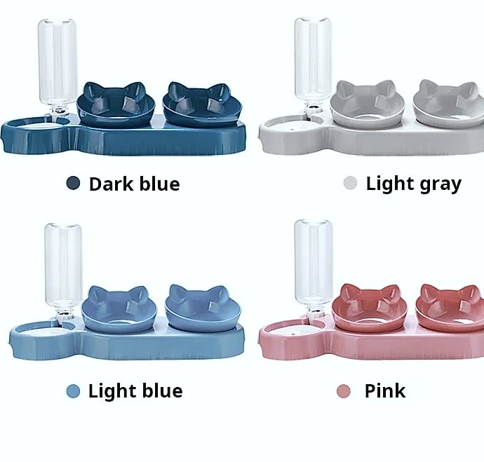 3-in-1 Tilted Cat Bowl Set with Gravity Water Feeder — assembled view
