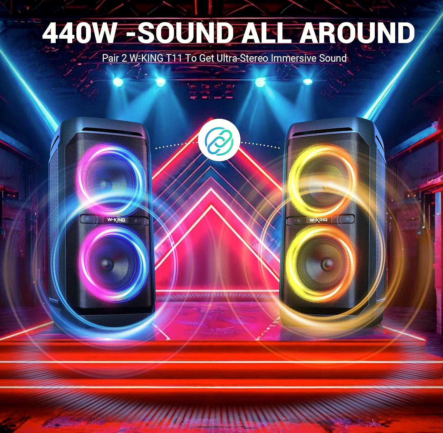 W-King T11 100W RMS Bluetooth Speaker, IPX6 Waterproof — assembled view