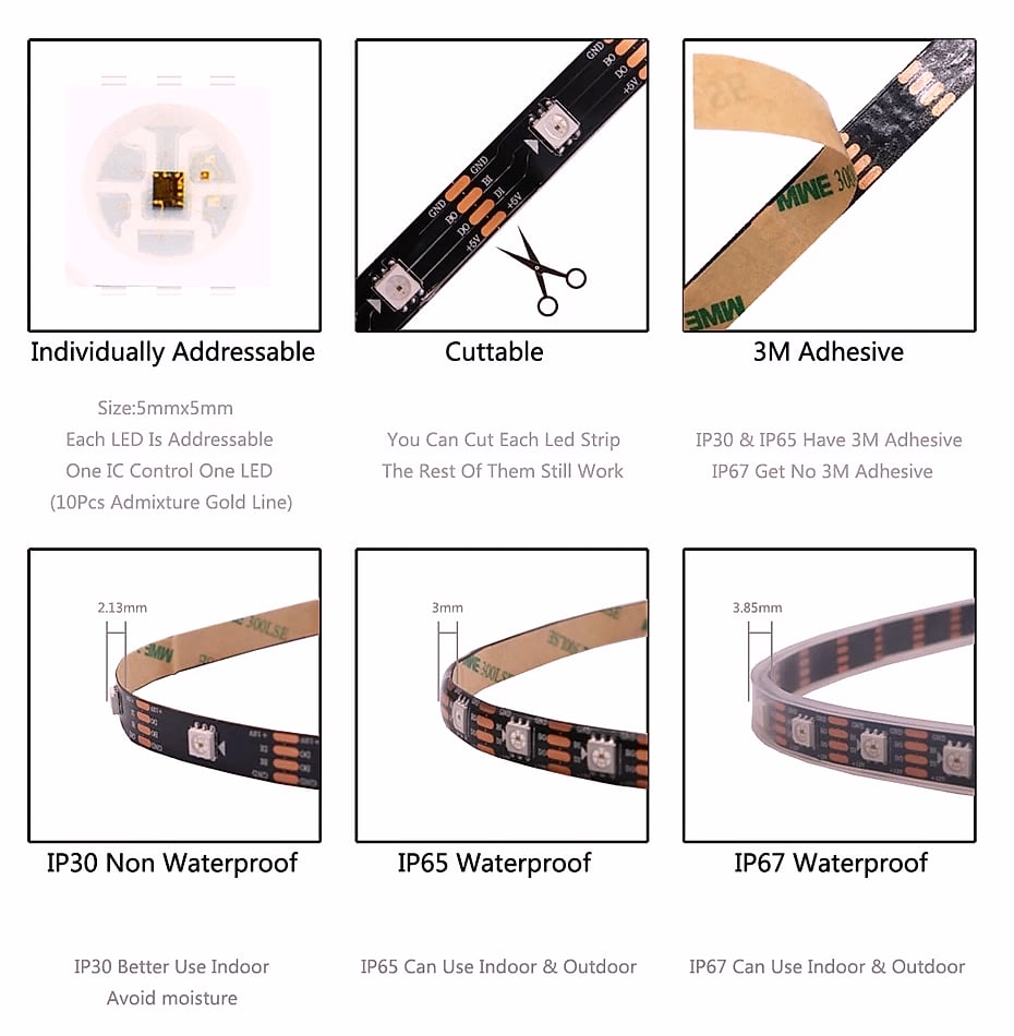 Xnbada WS2812B RGB LED Strip Lights Individually Addressable — assembled view
