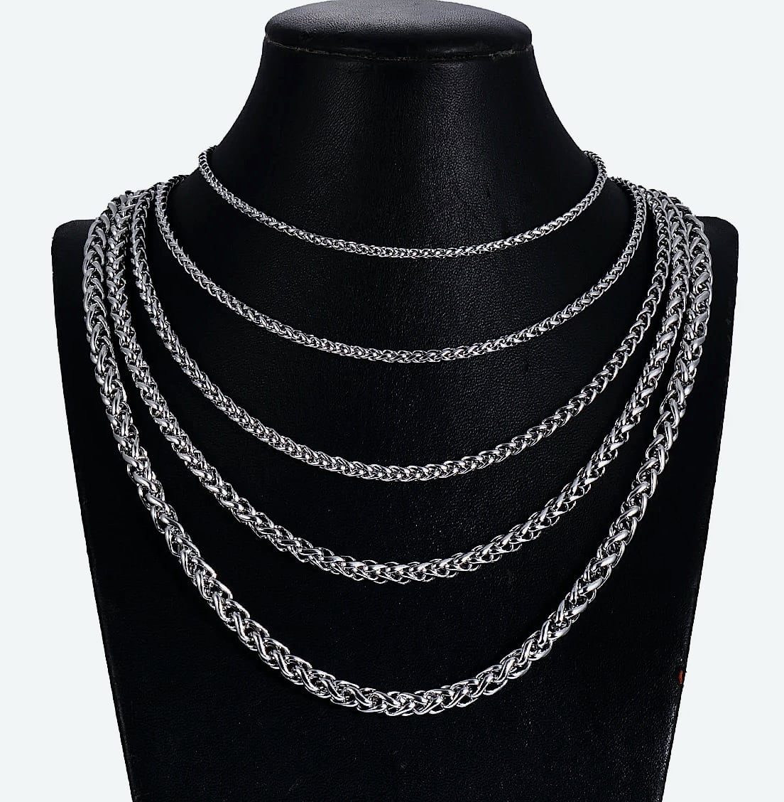 SalaWendy Braided Wheat Chain Necklace Stainless Steel — interior detail