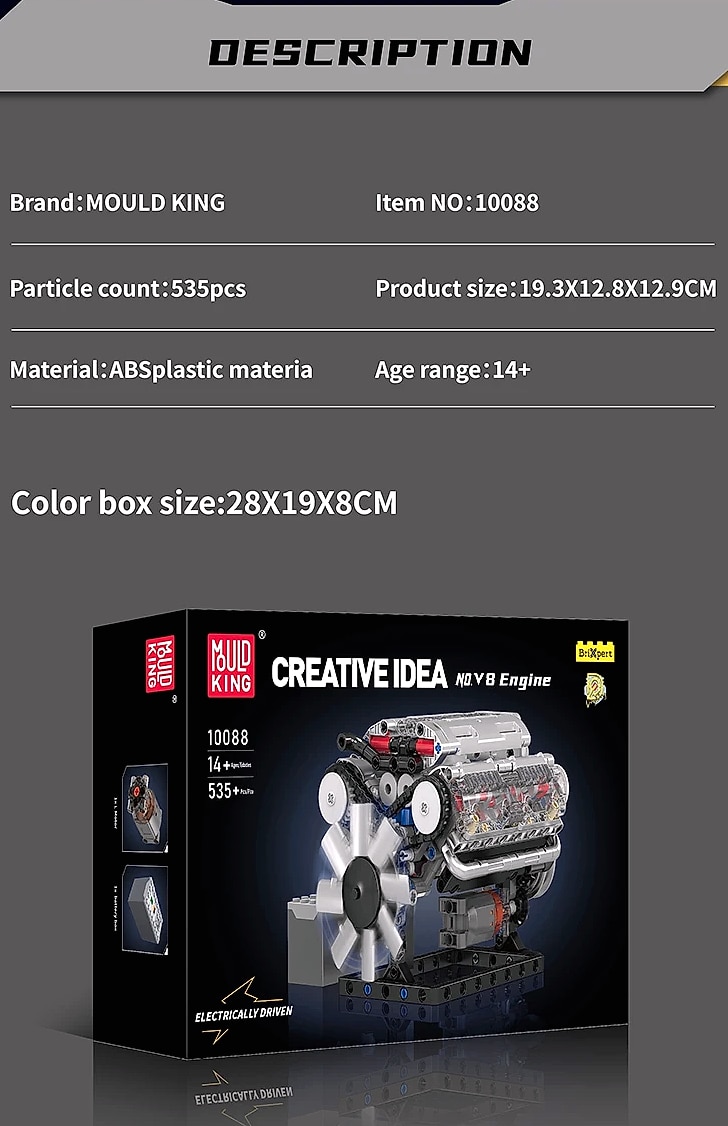 Mould King 10088 V8 Engine Building Block Set — feature highlights
