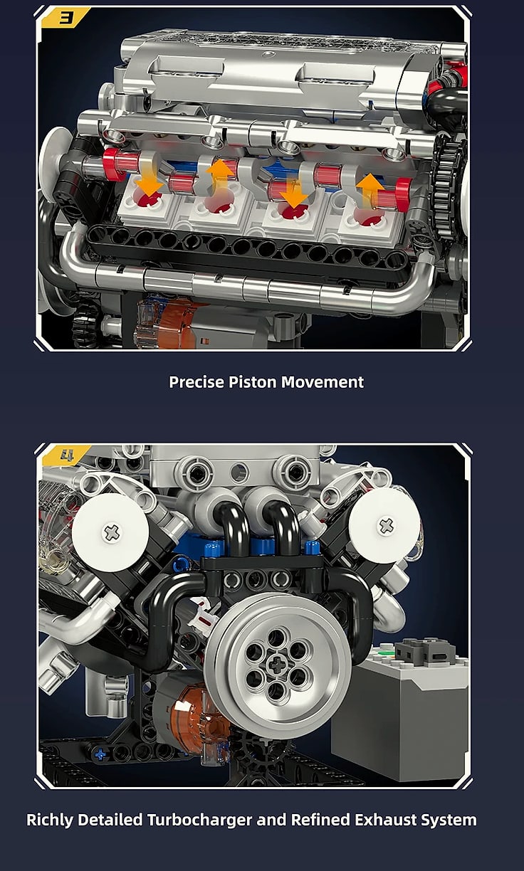 Mould King 10088 V8 Engine Building Block Set — close-up details