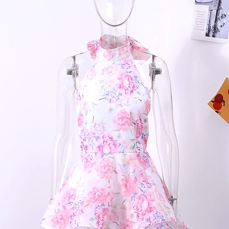 Chic Floral Printed Mini Dress Backless Sleeveless Hem — package contents