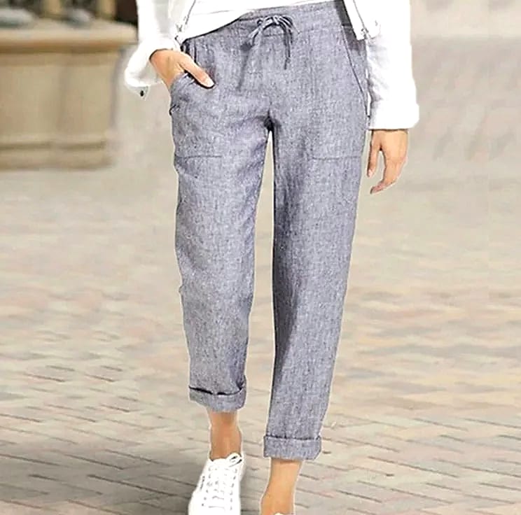 XPQBB Casual Cotton Linen Women's Harem Pants High Waist — scale reference