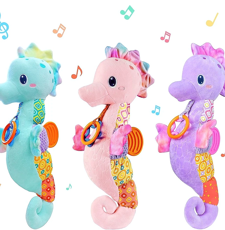 ASWJ Baby Seahorse Musical Rattle Soft Toy for Infants — package contents