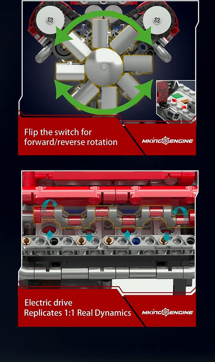 Mould King 10088 V8 Engine Building Block Set — feature highlights