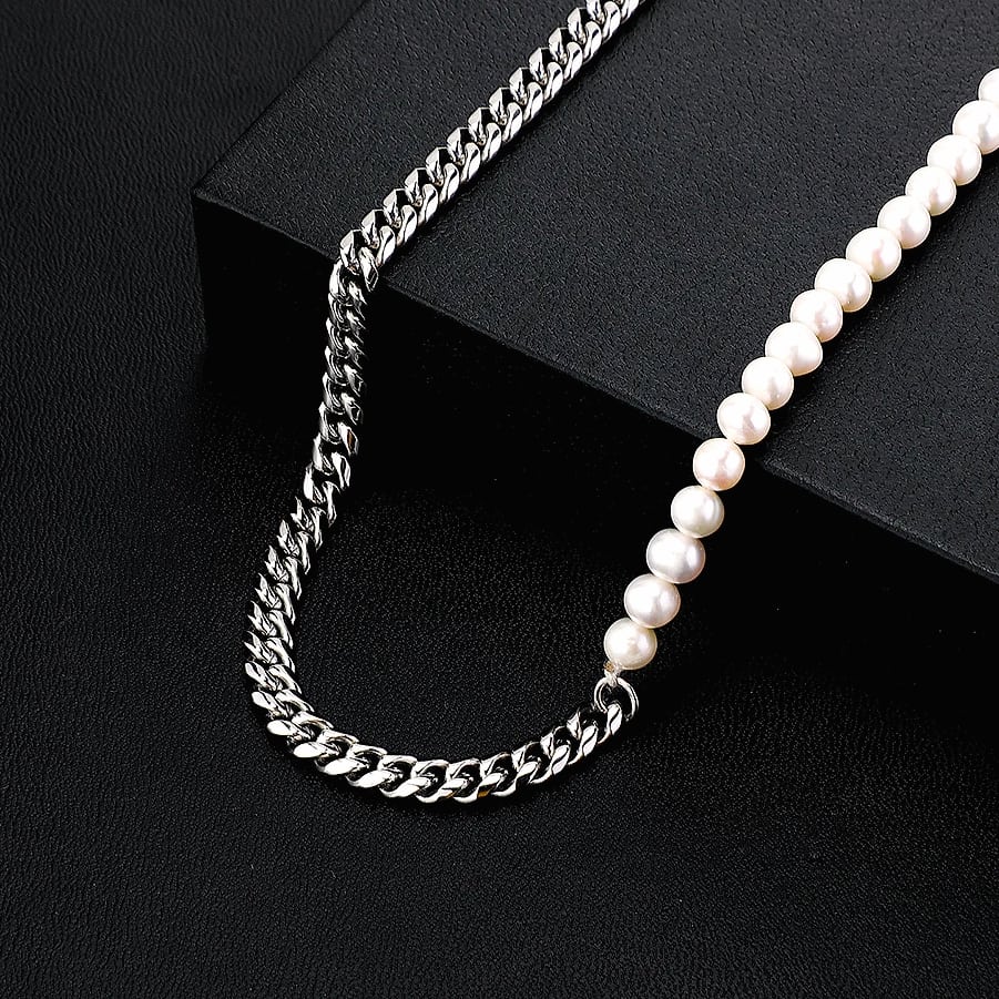 TOPGRILLZ Freshwater Pearl Stainless Steel Chain Necklace — scale reference