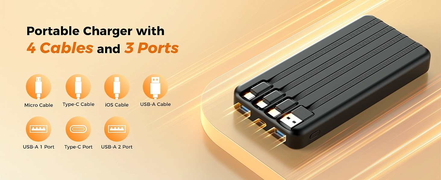 SABANI 35000mAh Power Bank with 4 Built-in Cables — feature highlights