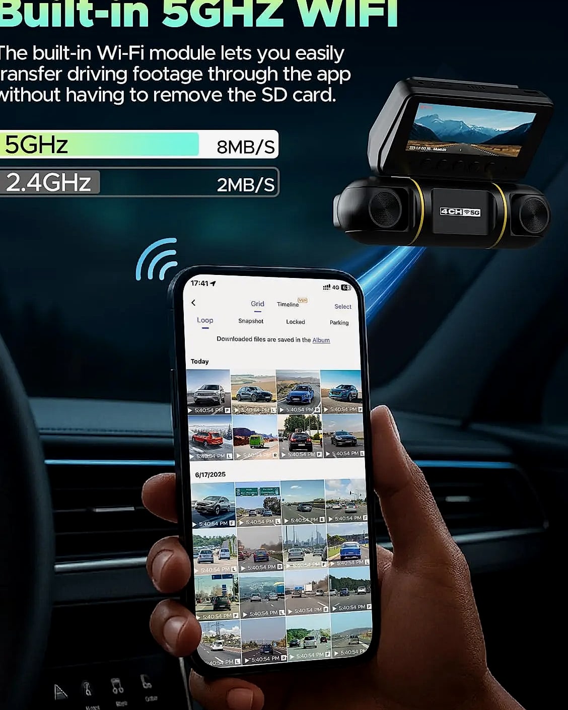 4 Channel Dash Cam System 360 Degree View with WiFi — scale reference
