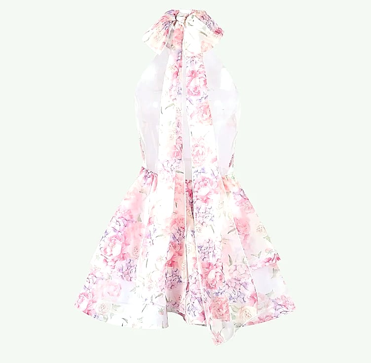 Chic Floral Printed Mini Dress Backless Sleeveless Hem — side view