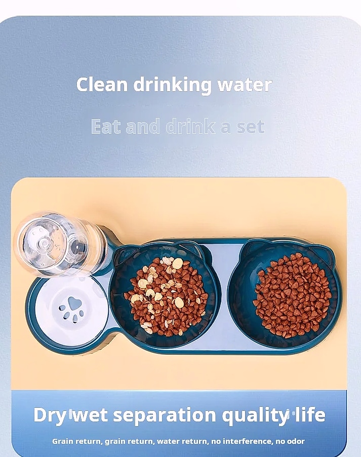 3-in-1 Tilted Cat Bowl Set with Gravity Water Feeder — interior detail