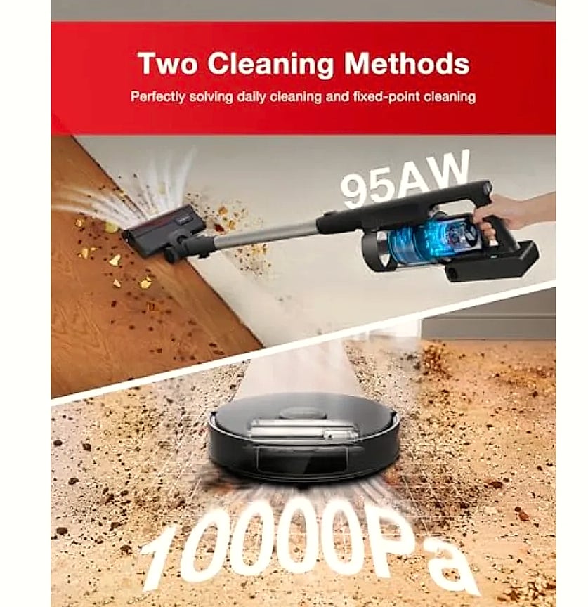 SHXI C12 Combo cordless stick vacuum with robot mop — scale reference