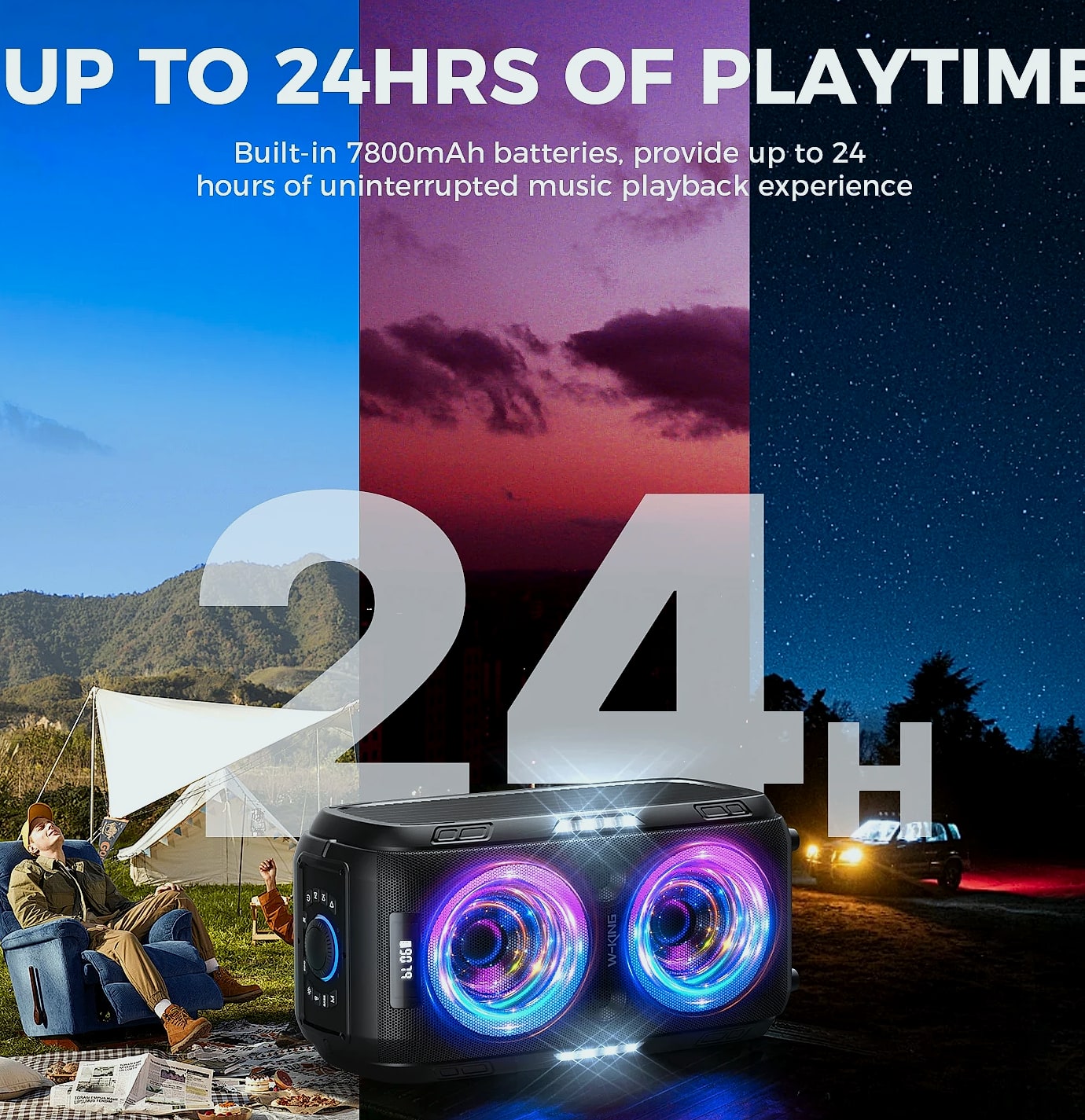 W-King 250W Peak Bluetooth Speaker with 120dB Bass — parts overview