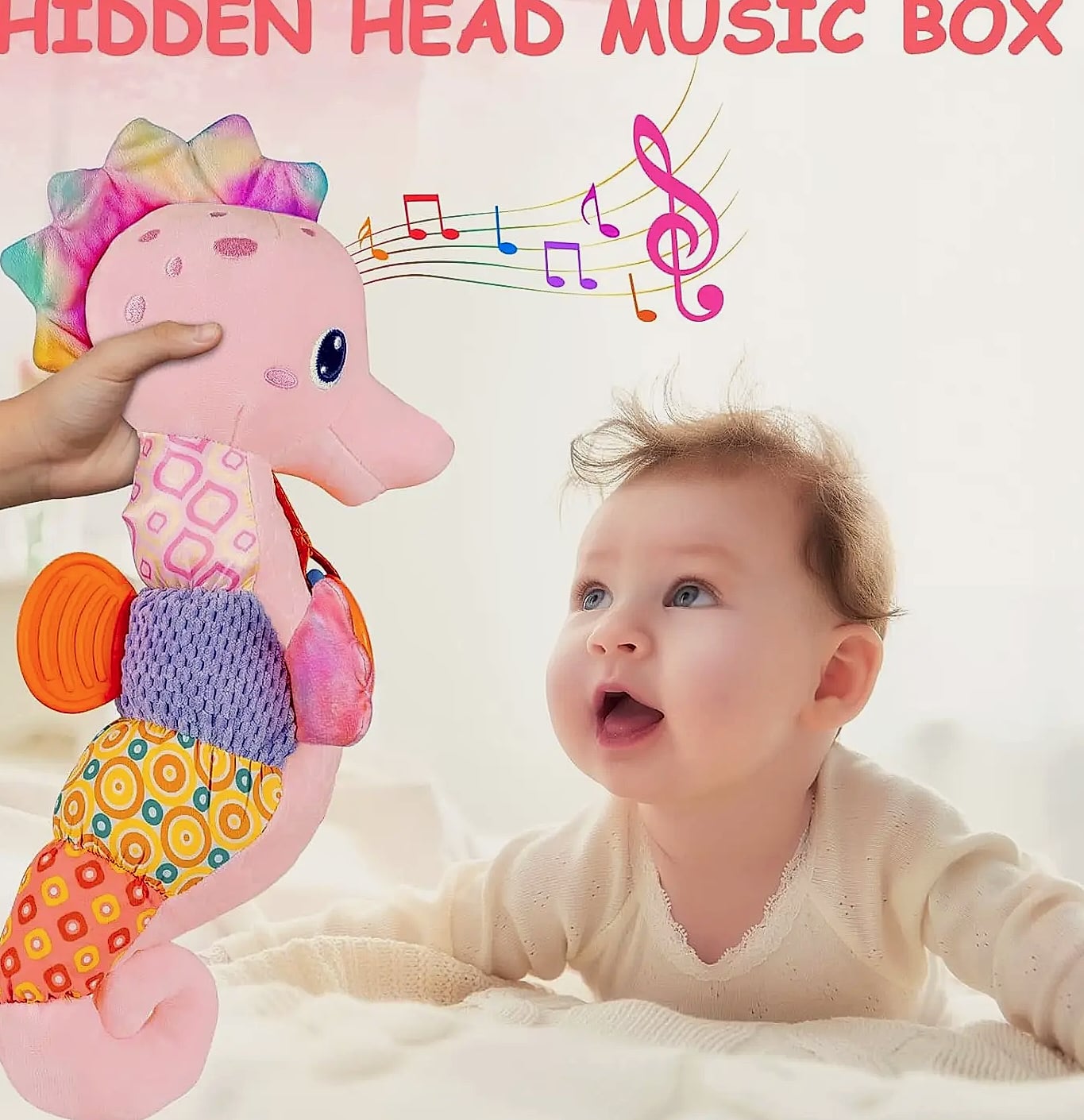 ASWJ Baby Seahorse Musical Rattle Soft Toy for Infants — scale reference