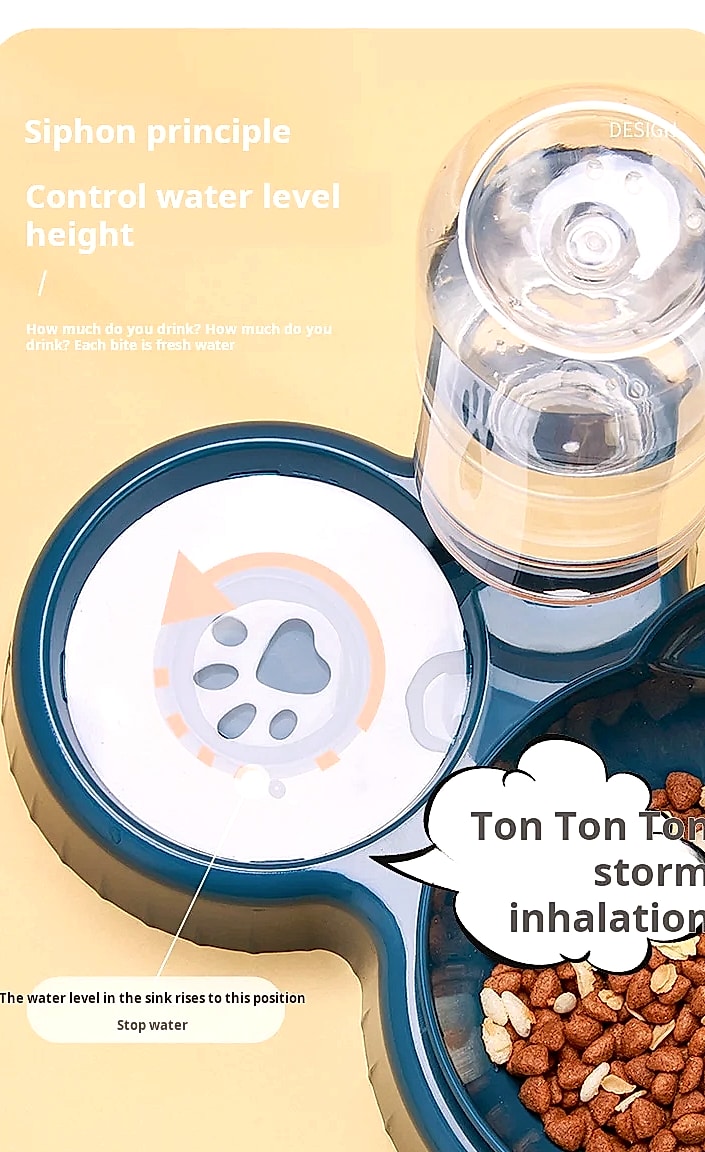 3-in-1 Tilted Cat Bowl Set with Gravity Water Feeder — parts overview