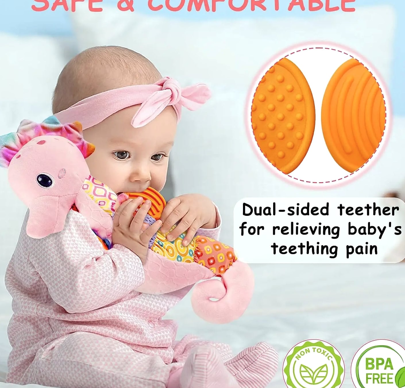 ASWJ Baby Seahorse Musical Rattle Soft Toy for Infants — feature highlights