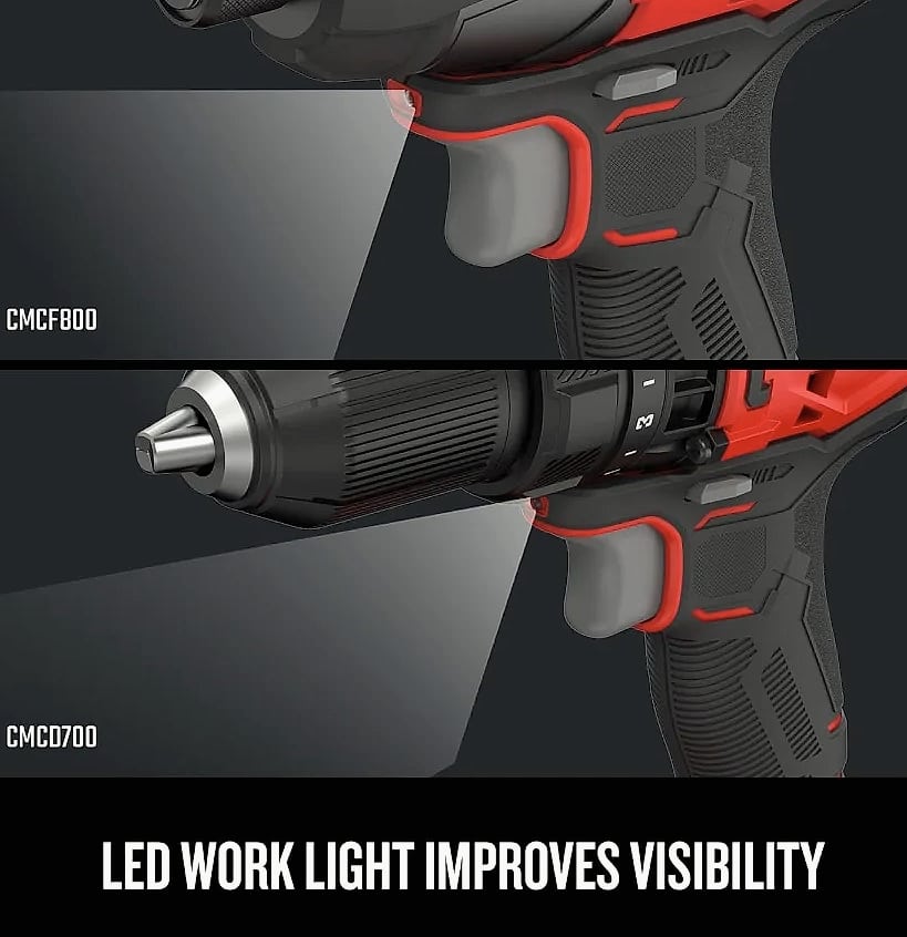 Kankeirr V20 MAX Cordless Drill and Impact Driver Combo Kit — parts overview