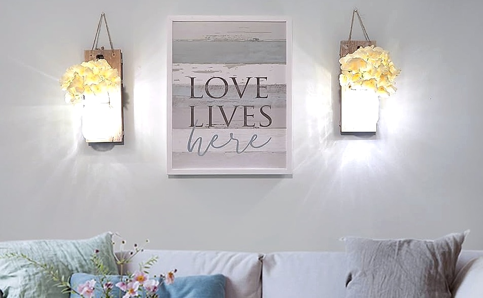 Besuerte Rustic Wooden Wall Sconce with LED String Lights, — parts overview
