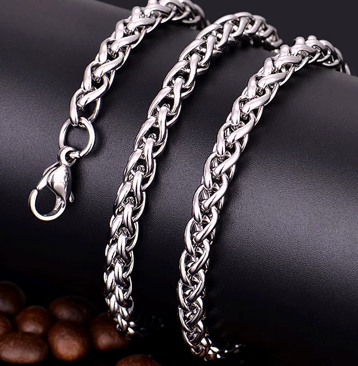 SalaWendy Braided Wheat Chain Necklace Stainless Steel — scale reference