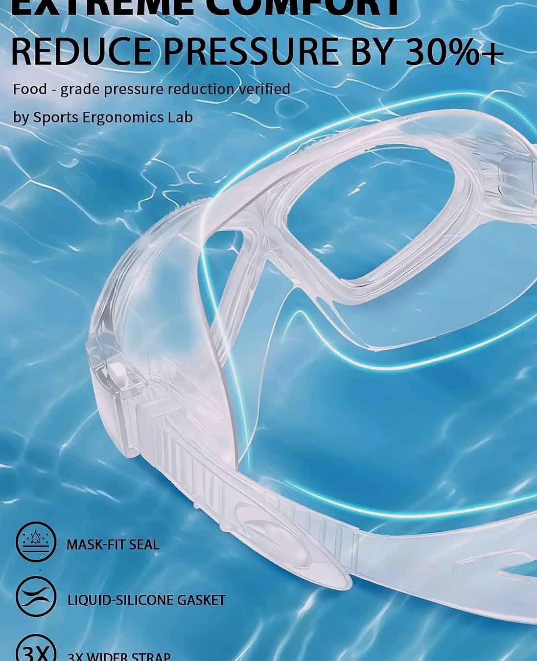 Anti-Fog Liquid Silicone Swimming Goggles with UV Protection — assembled view