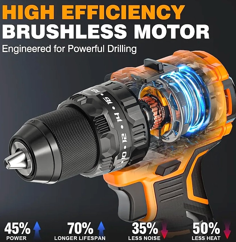 Kankeirr 20V Cordless Hammer Drill Brushless Motor 620 — assembled view
