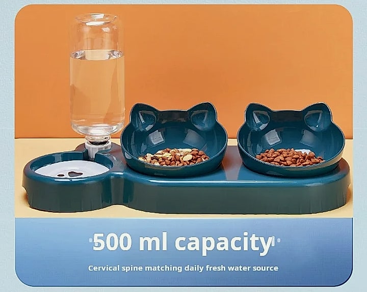 3-in-1 Tilted Cat Bowl Set with Gravity Water Feeder — size comparison