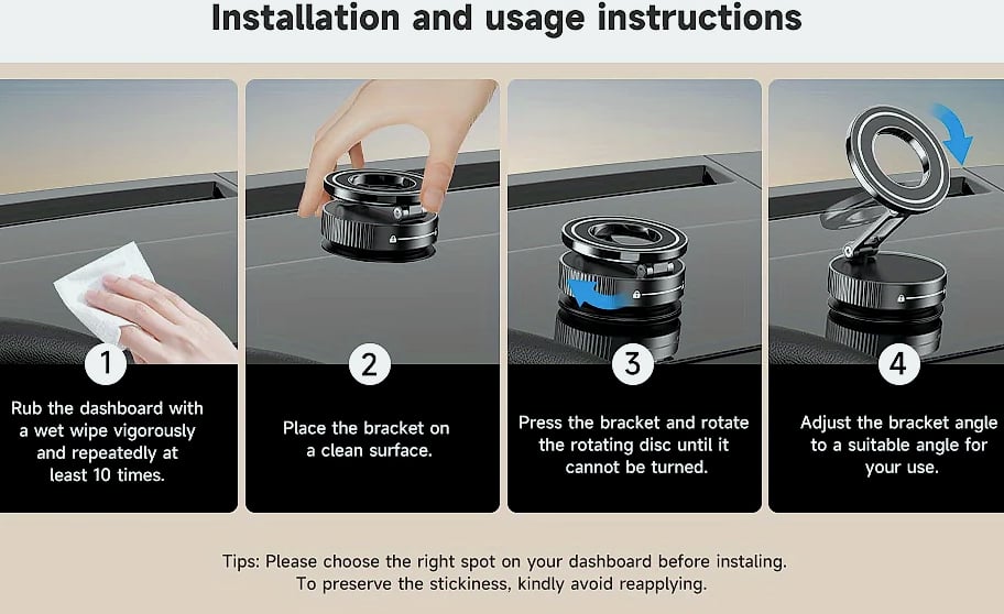 DUTRIEUX Magnetic Car Phone Mount 360° Adjustable — package contents