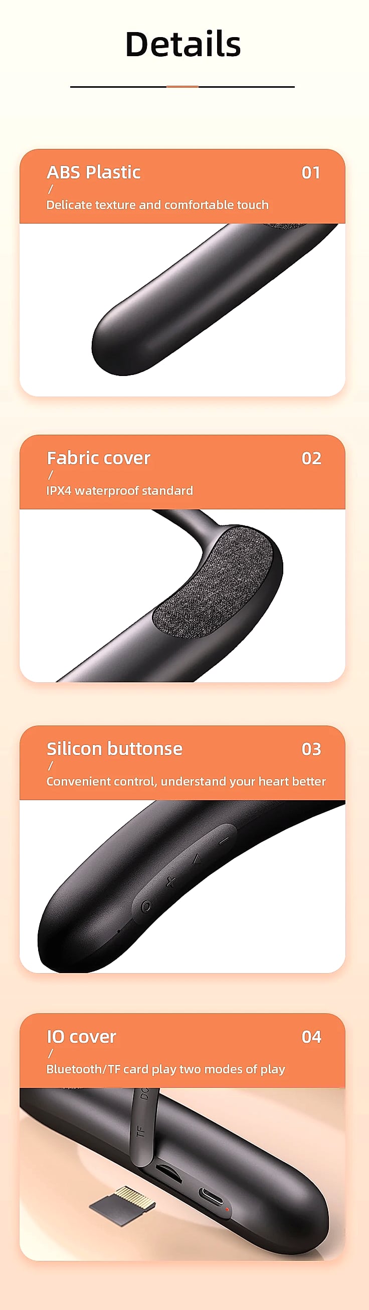 Rockmia EBS-910 Wearable Neckband Speaker Bluetooth 5.3 — close-up details