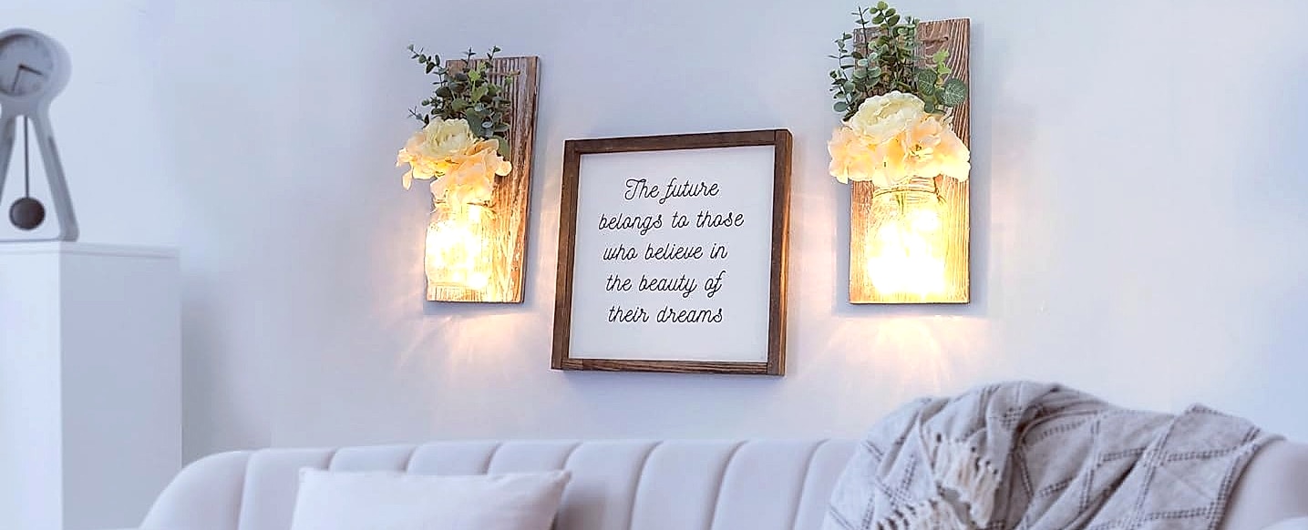 Besuerte Rustic Wooden Wall Sconce with LED String Lights, — interior detail
