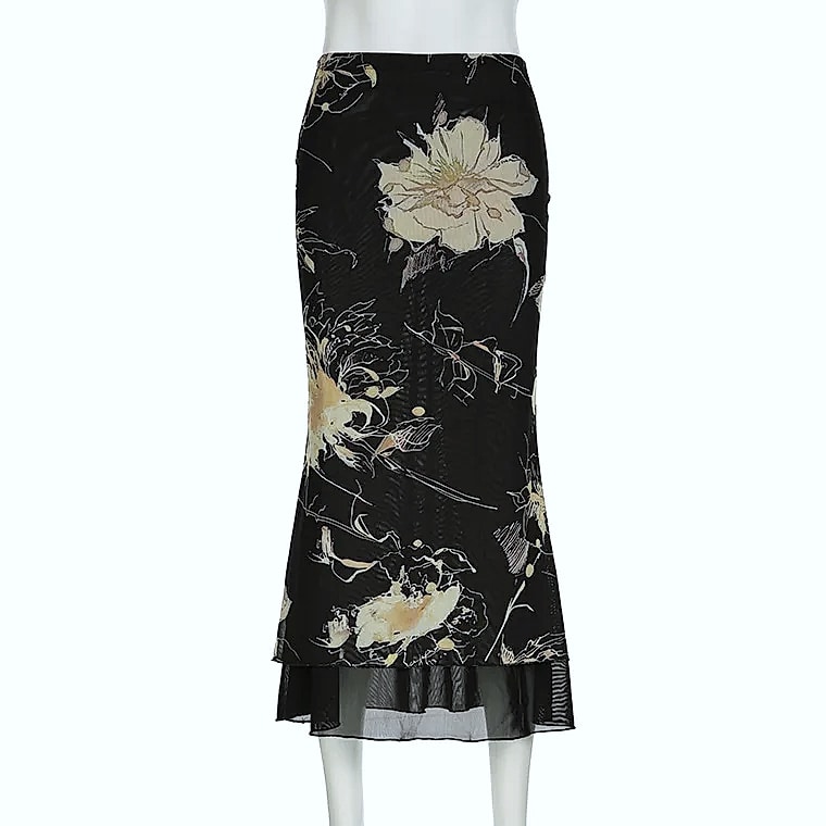 Goth Dark Y2K Double Layer Mesh A-Line Skirt Fairy — close-up details