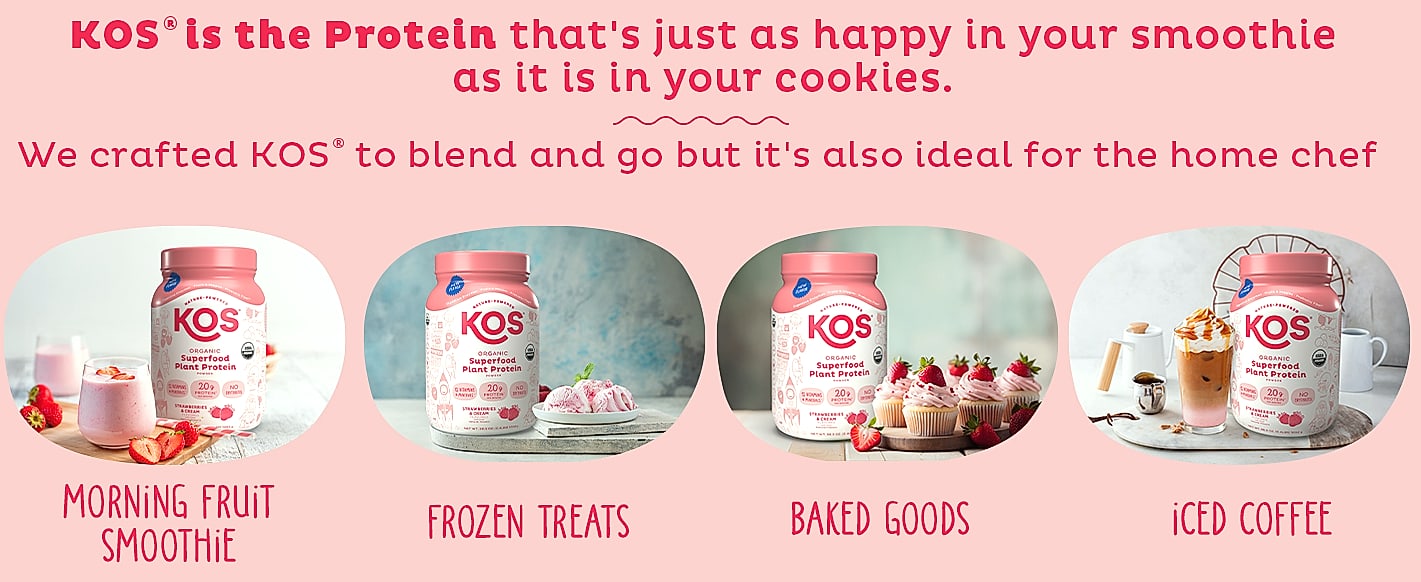 KOS Plant Based Vanilla Protein Powder, Organic Vegan — package contents
