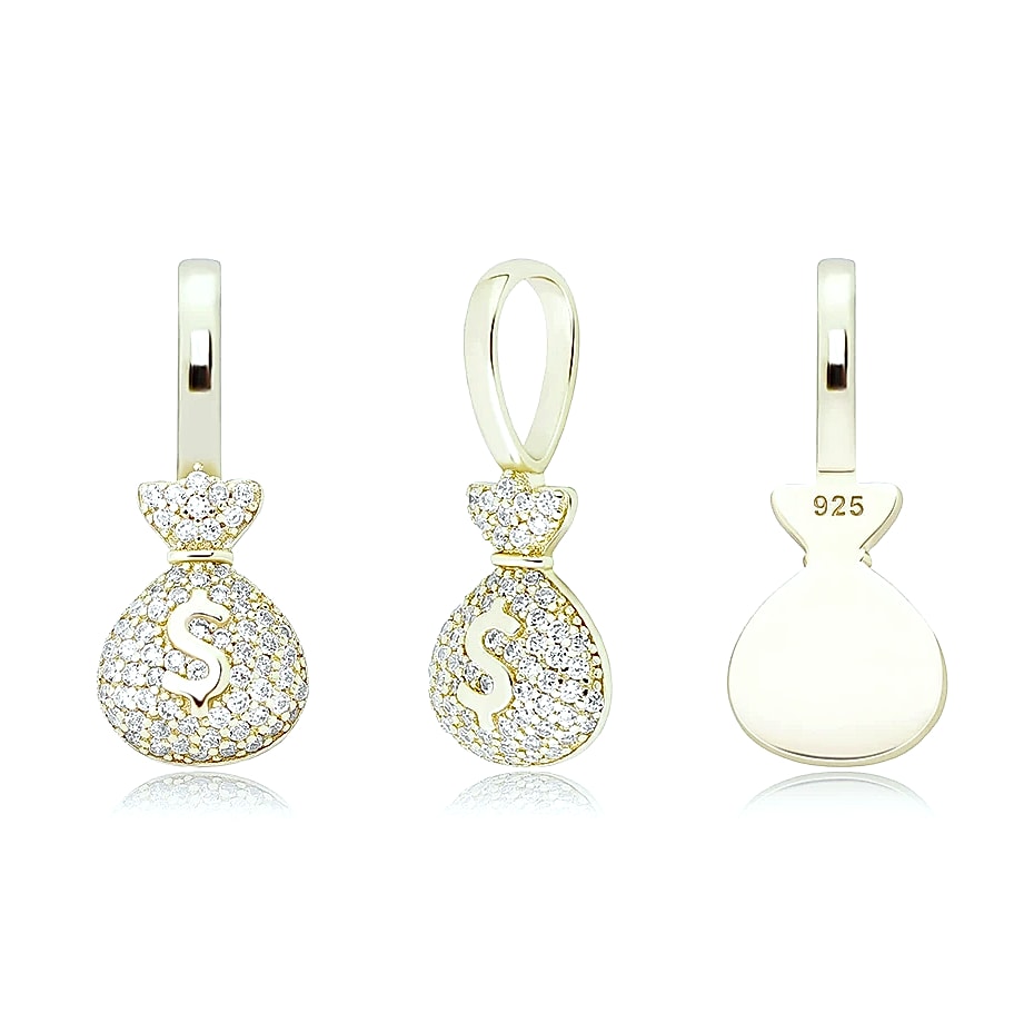 TOPGRILLZ 925 Sterling Silver Money Bag Pendant Box Chain — size comparison