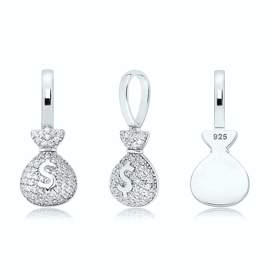 TOPGRILLZ 925 Sterling Silver Money Bag Pendant Box Chain — assembled view