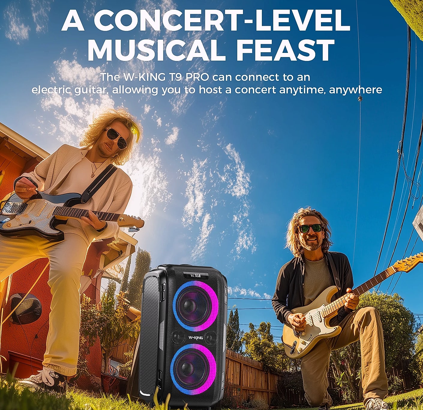 W-King 250W Peak Bluetooth Speaker with 120dB Bass — package contents