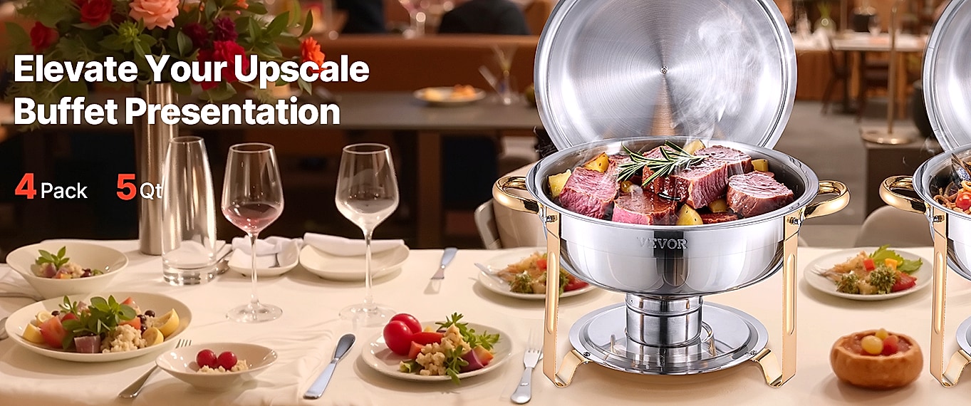 SucceBuy 4-Pack Chafing Dish Buffet Set Stainless Steel — assembled view