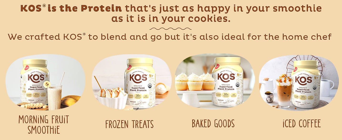 KOS Plant Based Vanilla Protein Powder, Organic Vegan — side view