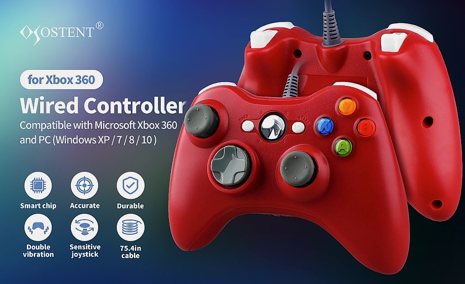 OSTENT Wired USB Controller Gamepad for Xbox 360 and PC — side view