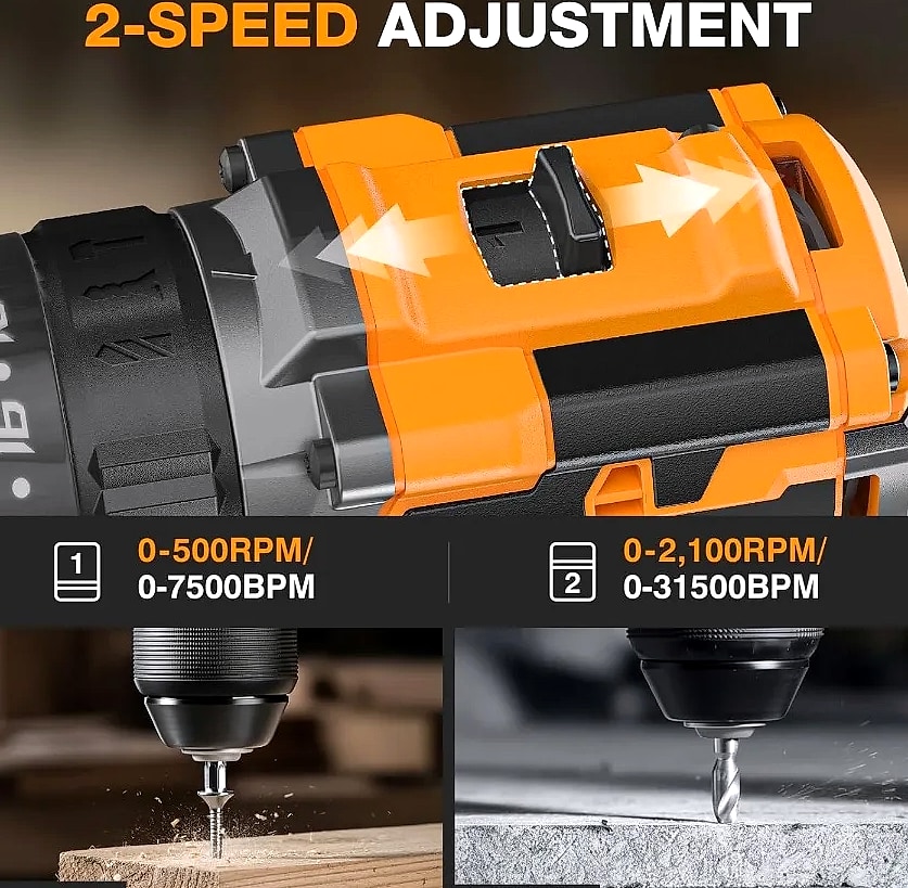 Kankeirr 20V Cordless Hammer Drill Brushless Motor 620 — side view