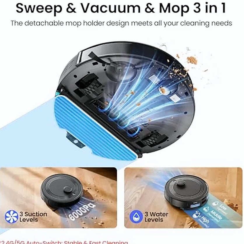 SHXI M2 Plus Robot Vacuum with 75-Day Self-Emptying Station — close-up details