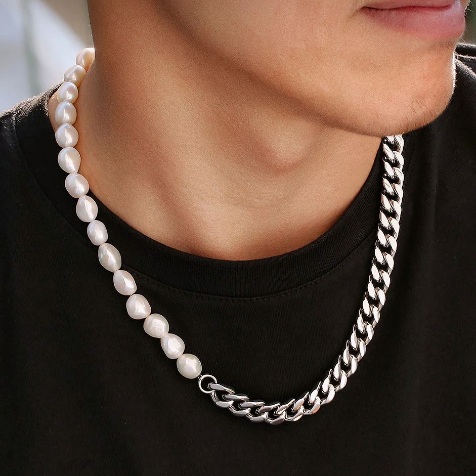 TOPGRILLZ Freshwater Pearl Stainless Steel Chain Necklace — feature highlights