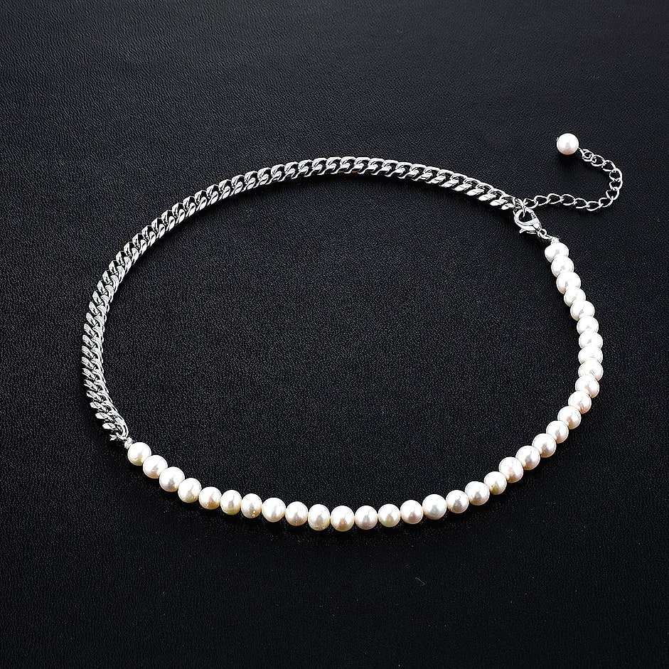 TOPGRILLZ Freshwater Pearl Stainless Steel Chain Necklace — feature highlights