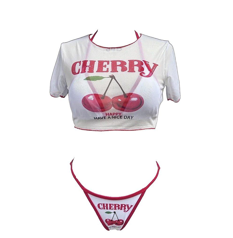 Varleinsar V6854 Cherry Print Three-Piece Bikini Set — scale reference