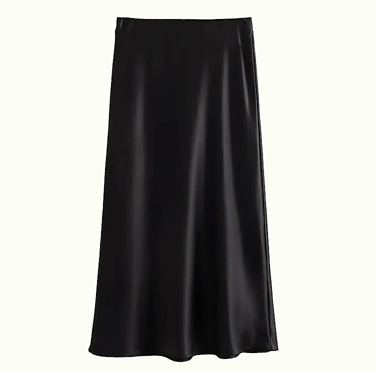 MUJER Woman 2026 Satin Midi Skirt High Waist Black — size comparison
