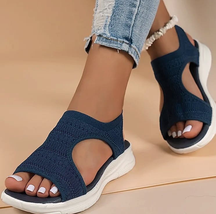 NAZSQ Women's Mesh Knitted Beach Sandals Wedge Roman Style — side view