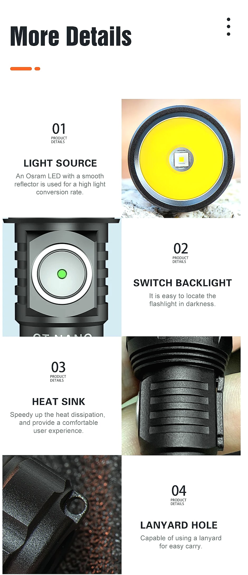 Lumintop GT Nano LED Flashlight 450m Compact Camping Light — interior detail