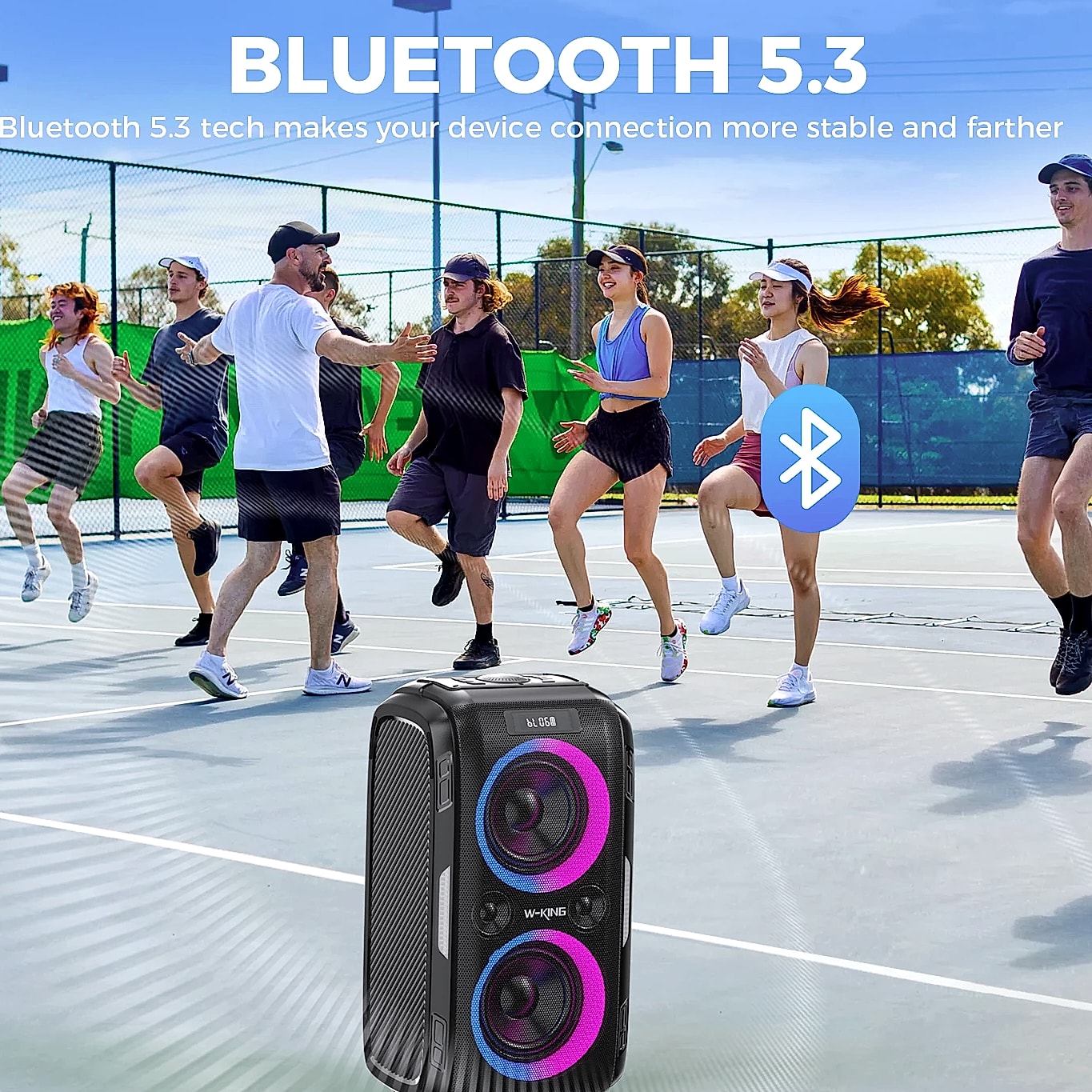 W-King 250W Peak Bluetooth Speaker with 120dB Bass — side view