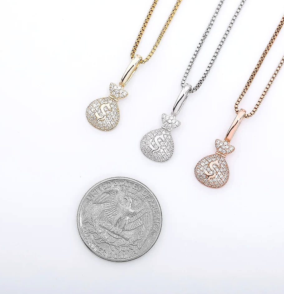 TOPGRILLZ 925 Sterling Silver Money Bag Pendant Box Chain — interior detail